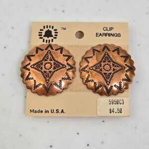 Vintage NOS Copper Concho Clip-on Earrings Southwestern‎ Copper Stamped  New